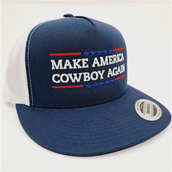 Retro Rodeo Make America Cowboy Again Embroidered Flat Bill Mesh Western Hat Ca